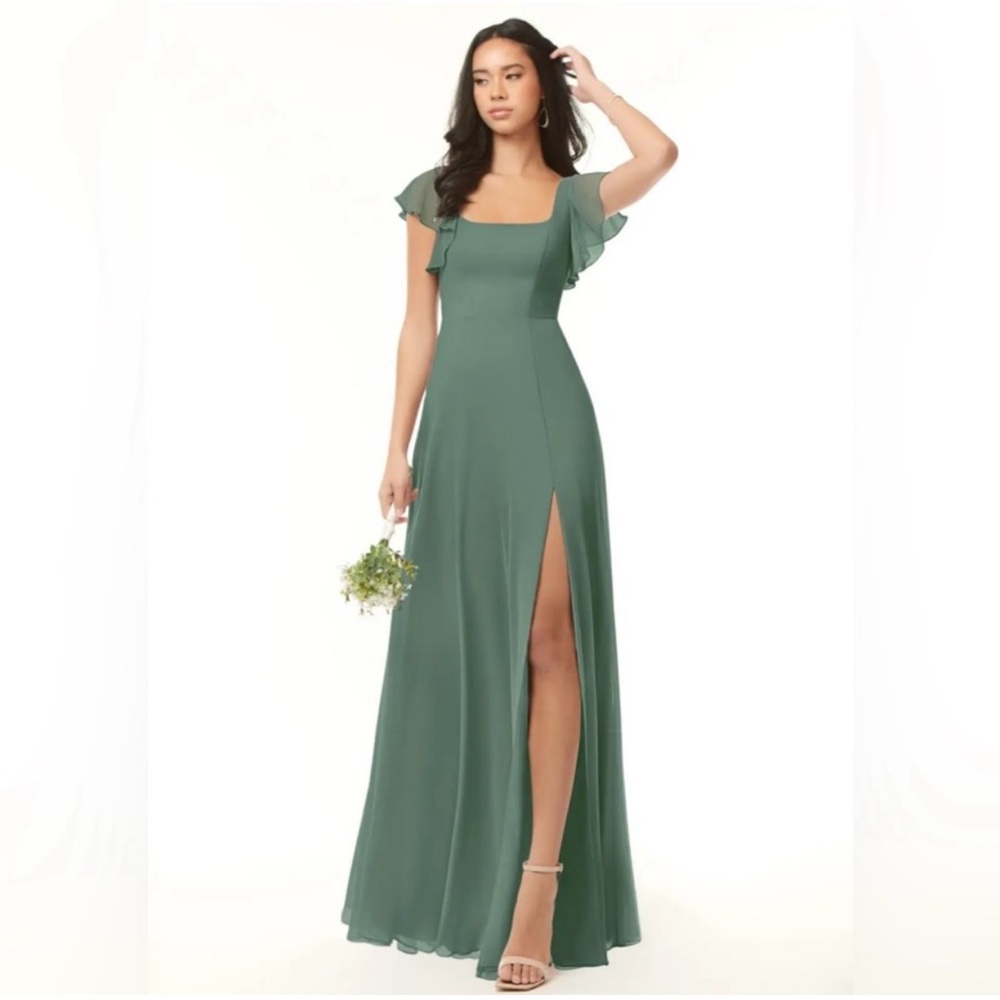 Azazie Bridesmaid Dress Eucalyptus Green Floor-length